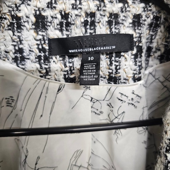 White House Black Market Tweed Fringe Blazer Jacket Women's 10 Black White - Picture 4 of 7